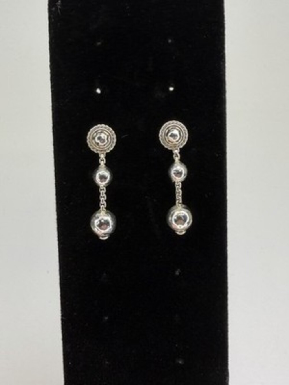 JAI Sterling Silver Hammered Bead Chain Drop Post Earrings 925 Thailand 1.5"